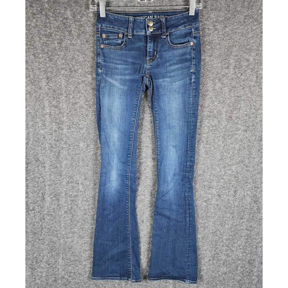 American Eagle Jeans Womens 00 Artist Flare Blue Super Super Stretch EUC